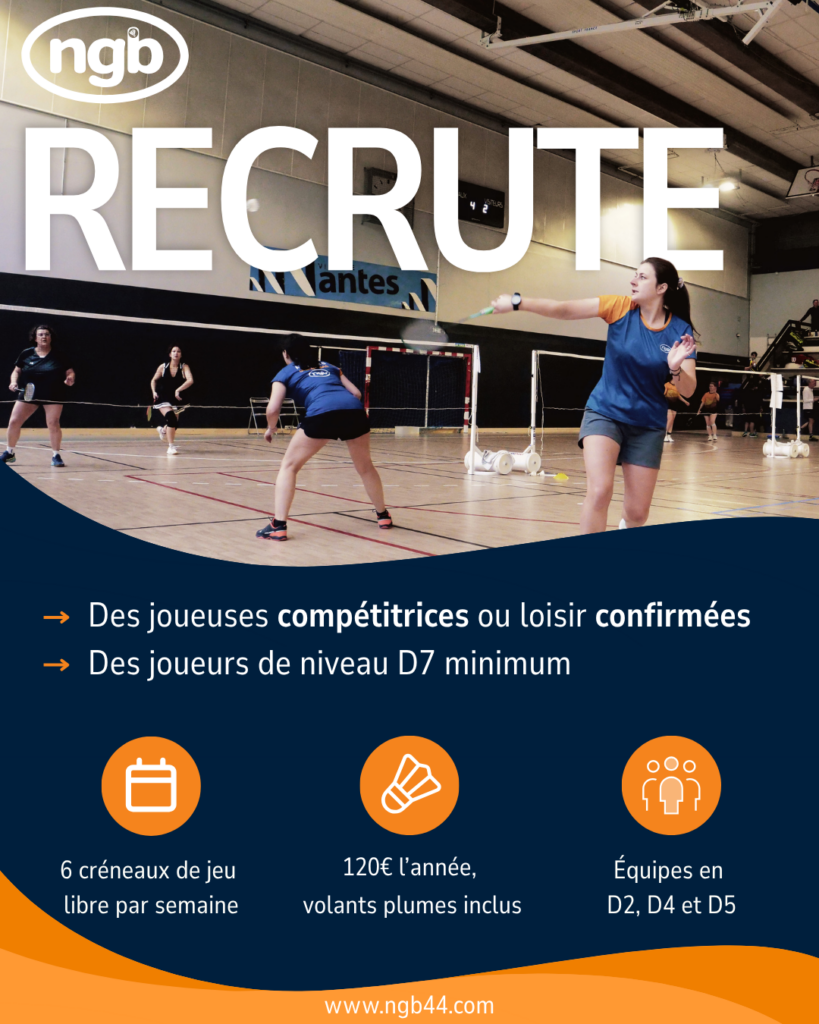 Recrutement club badminton Nantes NGB.